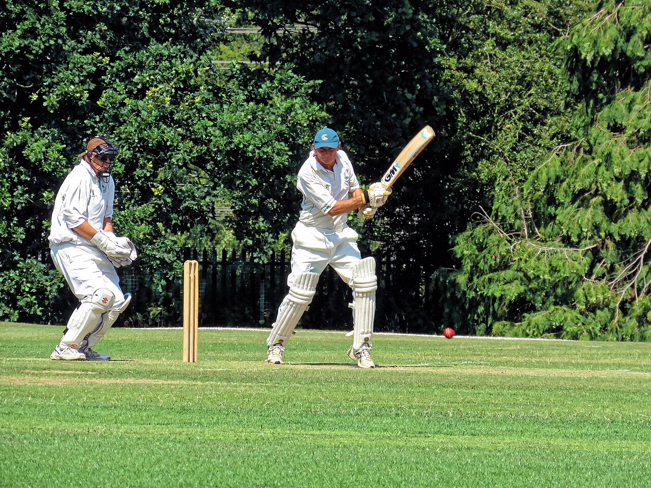 Batter driving through the covers during the powerplay of a T20 innings